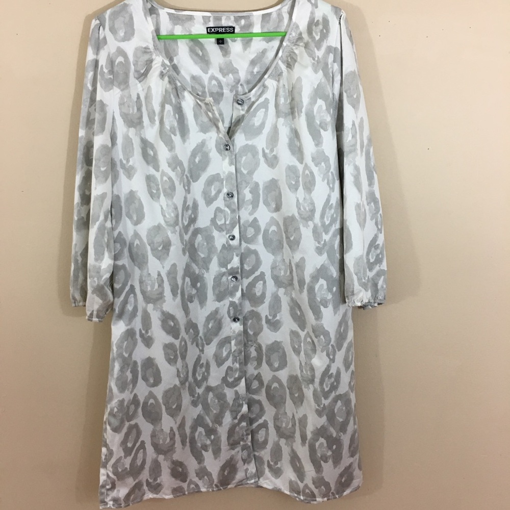 Express Shift Dress Gray + White Cheetah Print